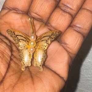 Golden Butterfly Brooch with Pearls